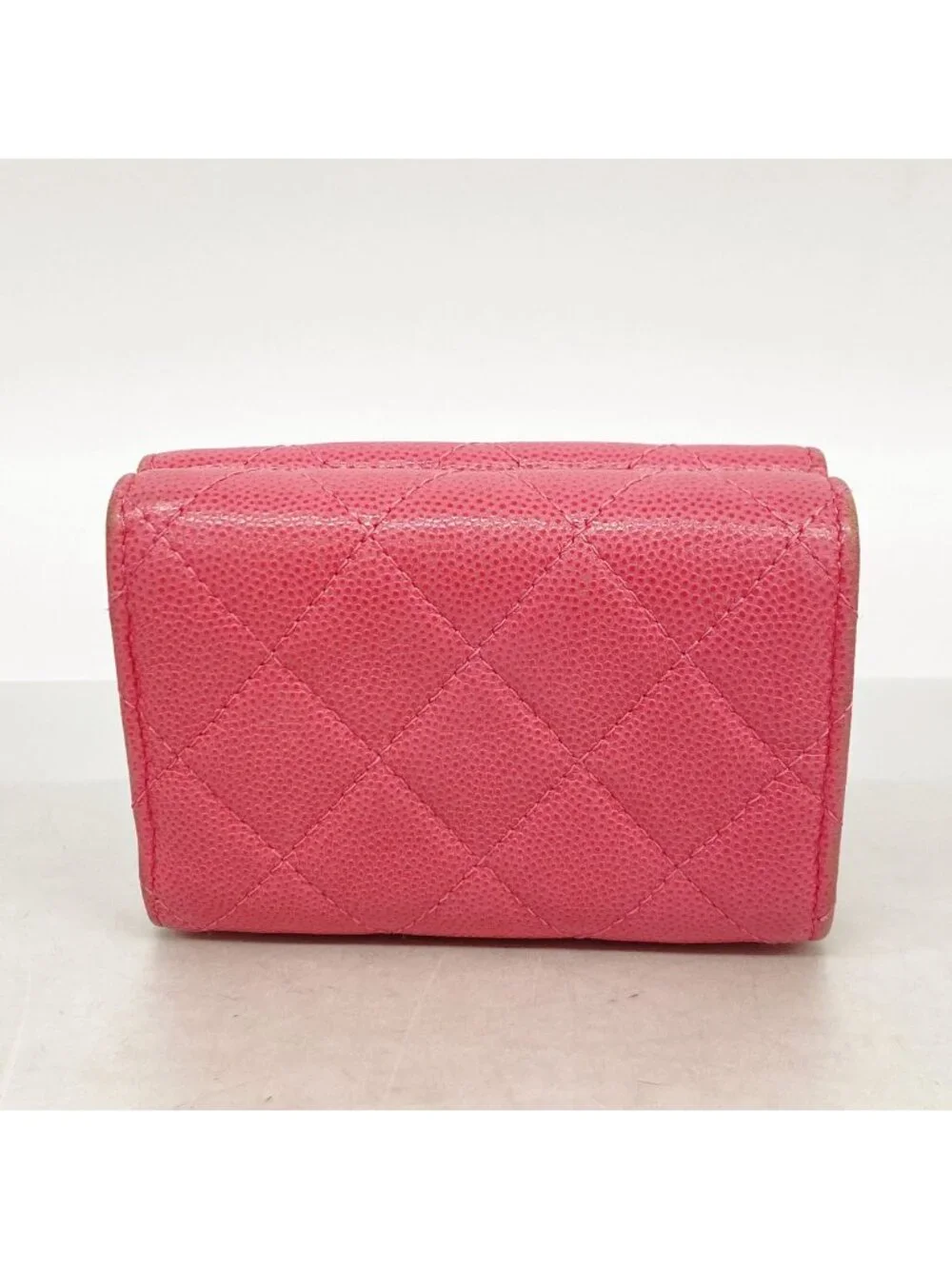 Chanel Trifold Wallet Quilted Caviar Leather Pink Gold